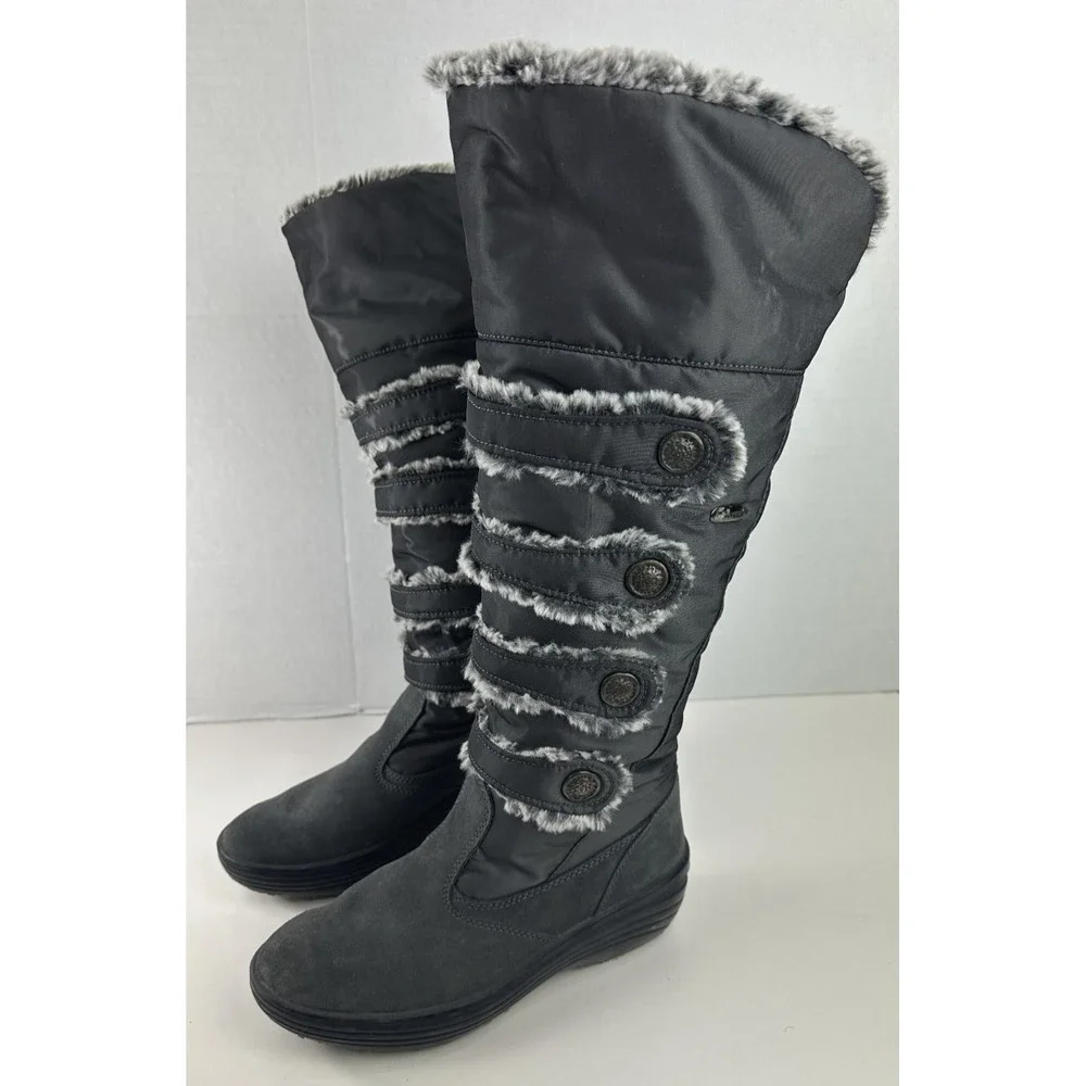 Pajar Women's Knee High Faux Fur Trim Boots Winter Snow Button Grey Size 39 US 8 - Picture 2 of 12